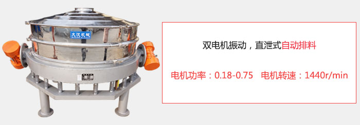 雙電機振動，直泄式自動排料電機功率：0.18-0.75   電機轉(zhuǎn)速：1440r/min。